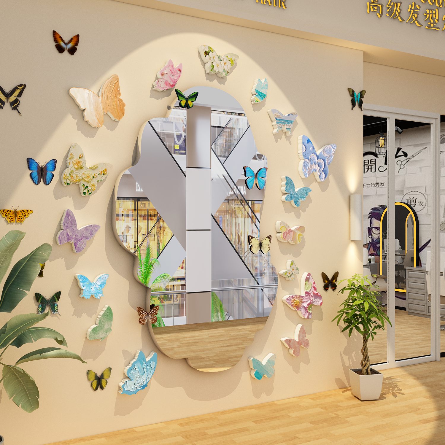 理发店墙面装饰品画摆件背景形象美发网红背景发廊拍照高级感挂画