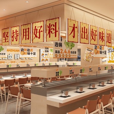 网红旋转重庆小火锅店墙面氛围布置装饰市井风格贴纸壁画餐饮创意