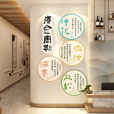 中医文化养生馆墙面装饰美容院形象疗愈空间氛围布置背景贴纸挂画