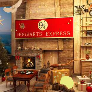 儿童房间氛围布置墙面装饰画哈利波特贴纸主题入户门牌海报圣诞节