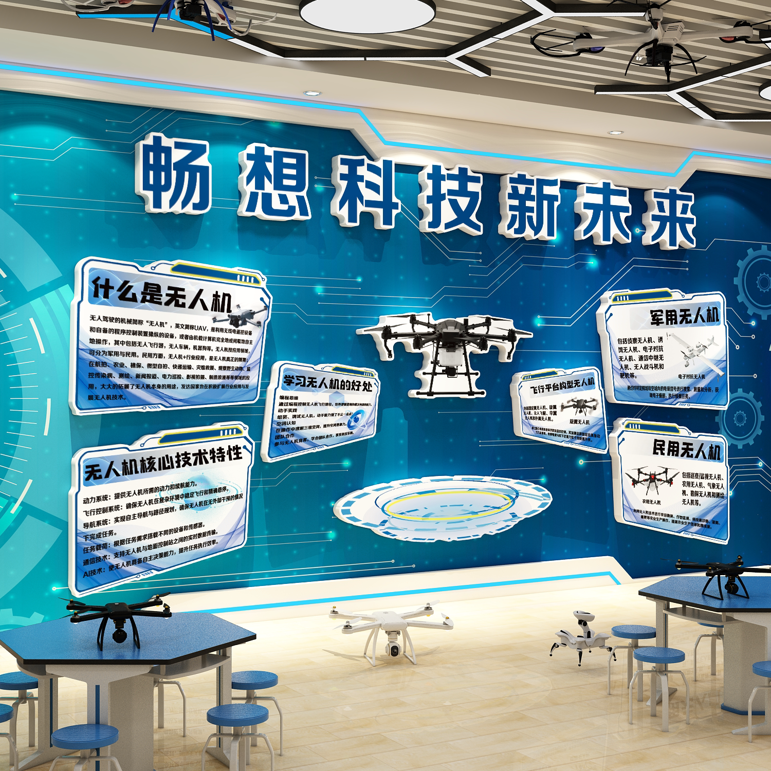 无人机教室文化墙面装饰素材科技节培训机构背景宣传海报挂画环创