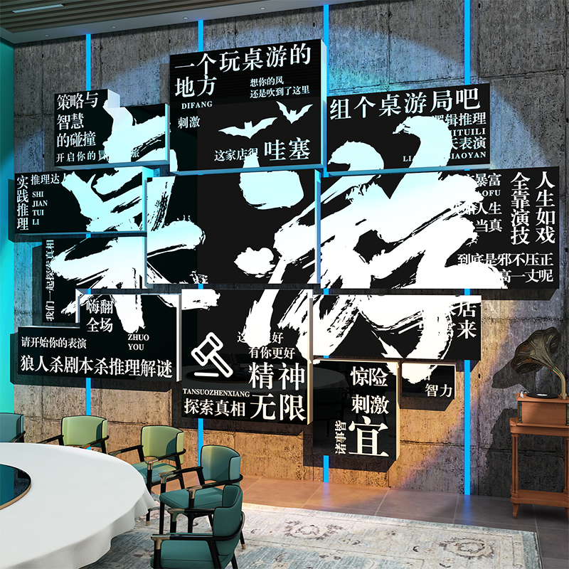 网红桌游店墙面装饰挂画打卡剧本狼人杀氛围布置海报场背景氛围贴