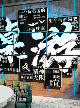 网红桌游店墙面装饰挂画打卡剧本狼人杀氛围布置海报场背景氛围贴