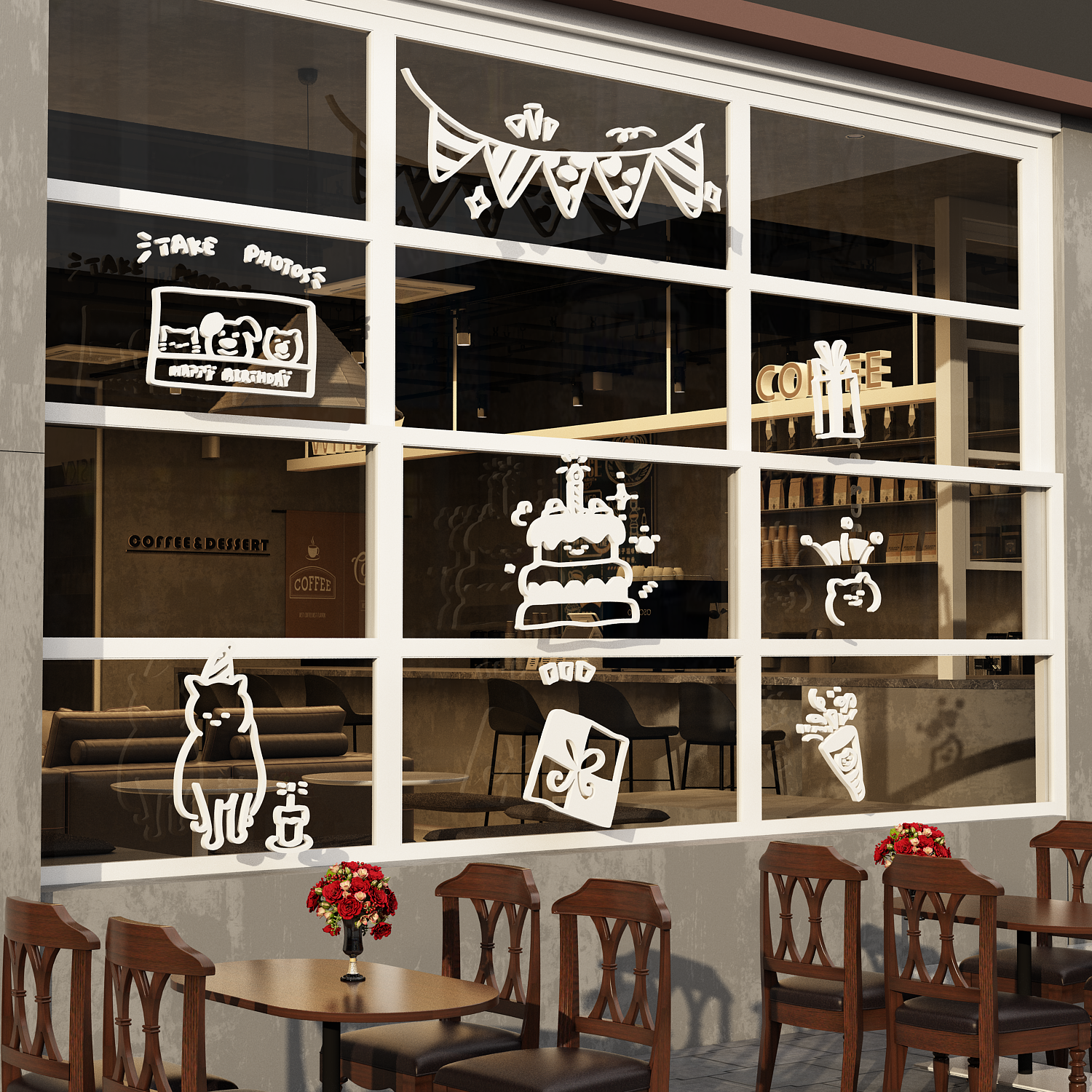 奶茶店咖啡甜品店餐饮墙面装饰涂鸦氛围布置镜子网红打卡造景门口