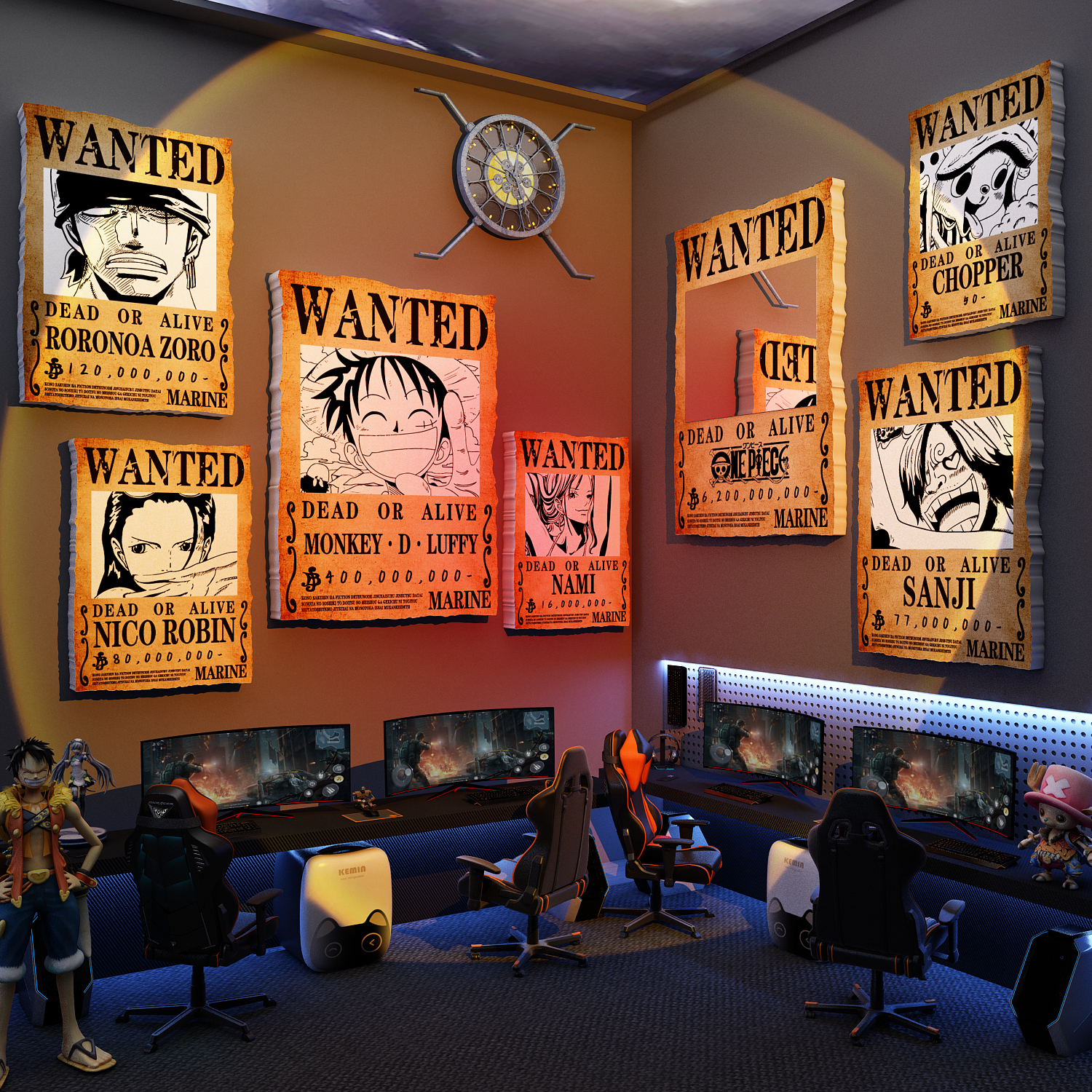 电竞房间装饰网红海贼王通缉令海报挂画网吧布置背景墙面镜子贴纸,家居饰品,软装墙贴,淘宝优惠券,粉丝福利购,淘宝优惠卷