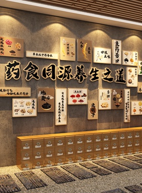 中医阁文化形象养生馆背景展示墙面装饰挂画药食同源氛围布置贴纸