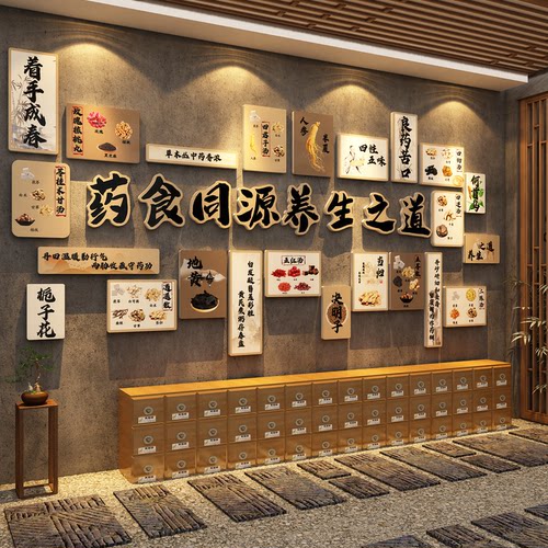 中医阁文化形象养生馆背景展示墙面装饰挂画药食同源氛围布置贴纸
