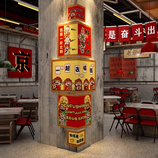 网红火锅财神爷装饰贴墙面餐饮店壁画氛围布置2026新年拐转角创意