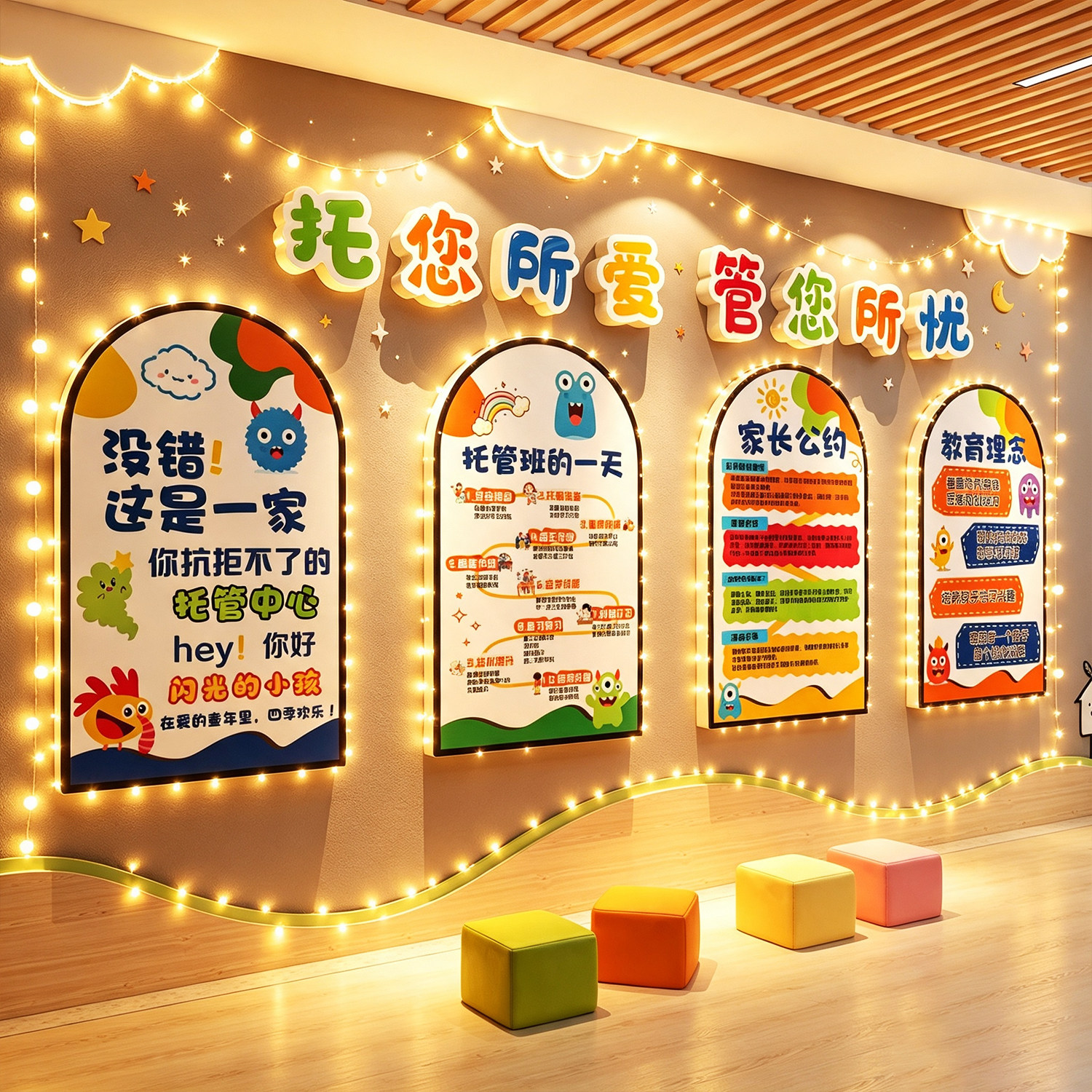 幼儿园环创主题墙成品高端托管机构形象墙面装饰走廊过道文化墙贴