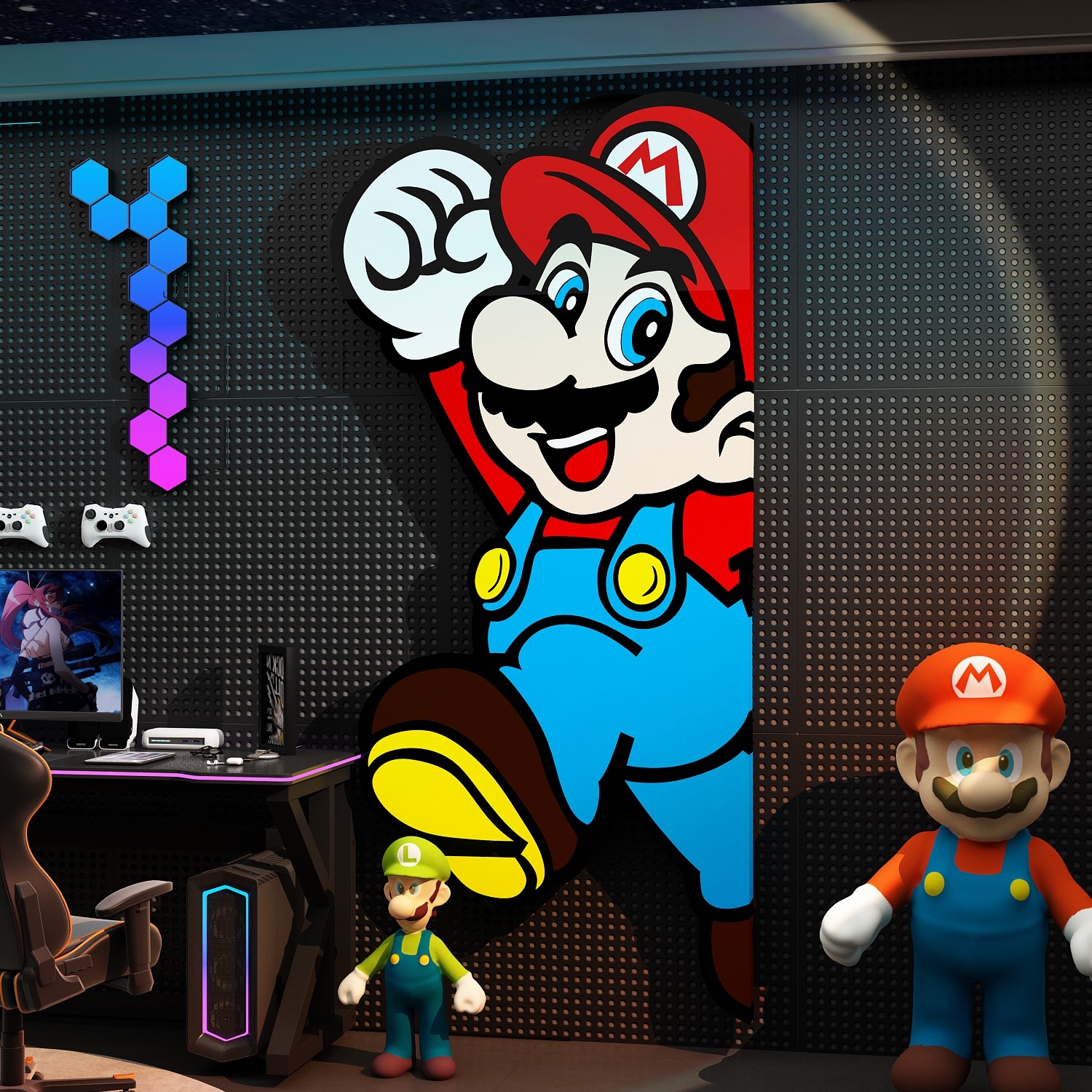 网吧电竞酒店房间布置装饰主机游戏店马里奥背景墙贴壁纸海报挂画