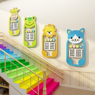 幼儿园楼梯墙面装饰文化环创主题成品托管班形象墙网红走廊扶手贴