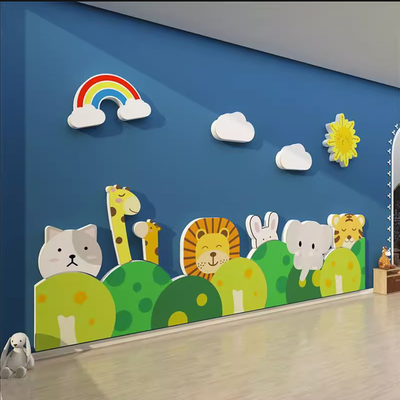 幼儿园墙面装饰文化楼梯大厅环创材料动物森林背景主题墙成品布置
