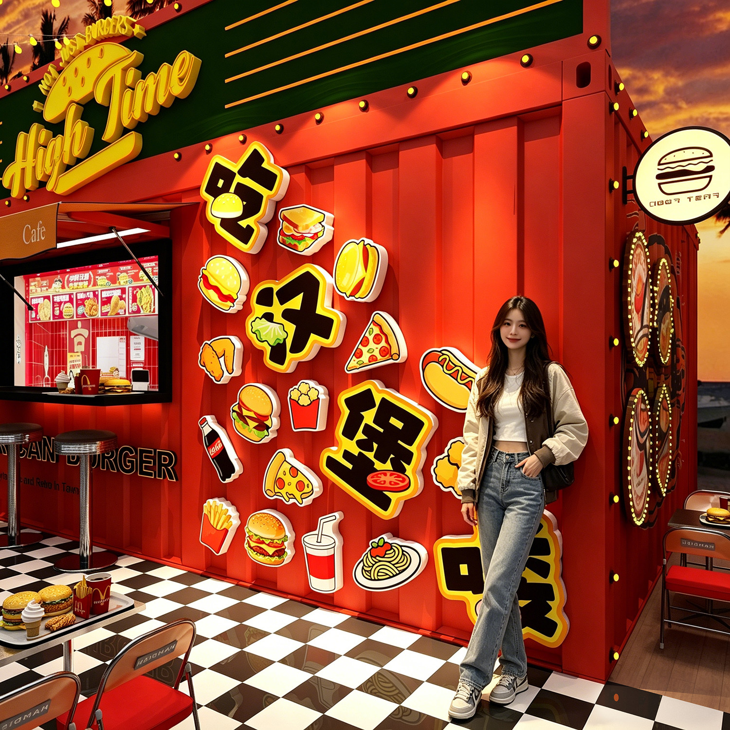 美式西餐厅墙面布置装饰挂画汉堡披萨店创意海报餐饮壁贴打卡网红图片