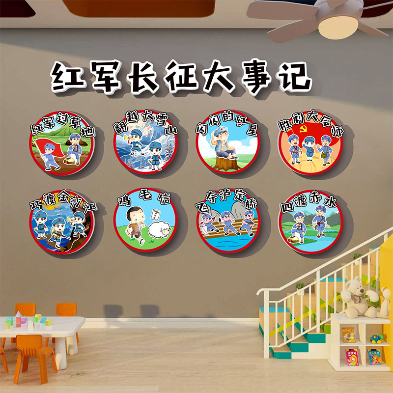 幼儿园红色长征革命精神军旅环创爱国教育主题文化墙贴纸教室装饰