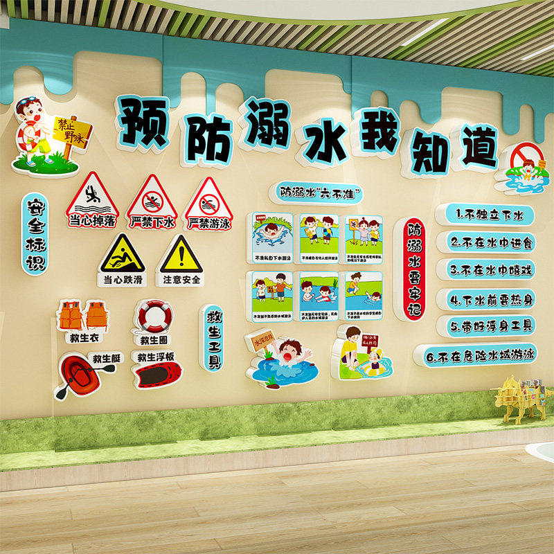 幼儿园环创主题墙面成品预防溺水安全知识教育黑板贴文化海报宣传
