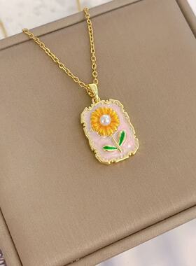 中古风油画项链女滴油彩绘法式花
