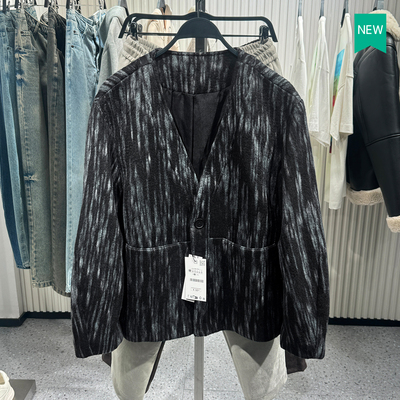 西班牙单！V领毛呢宽松开衫外套