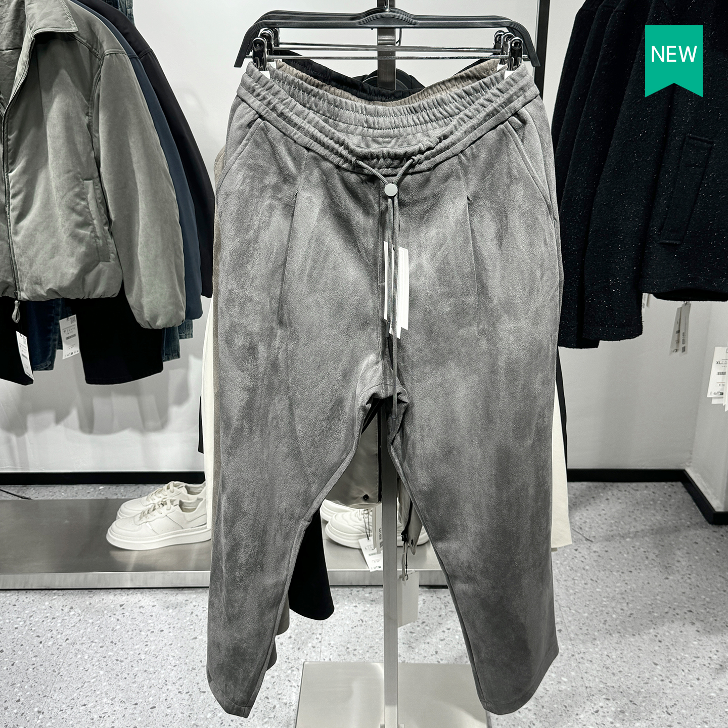 西班牙绒面松紧腰休闲阔腿裤