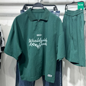 柜319！夏季新品男装boxy fit刺绣翻领短袖宽松POLO衫6917417 500