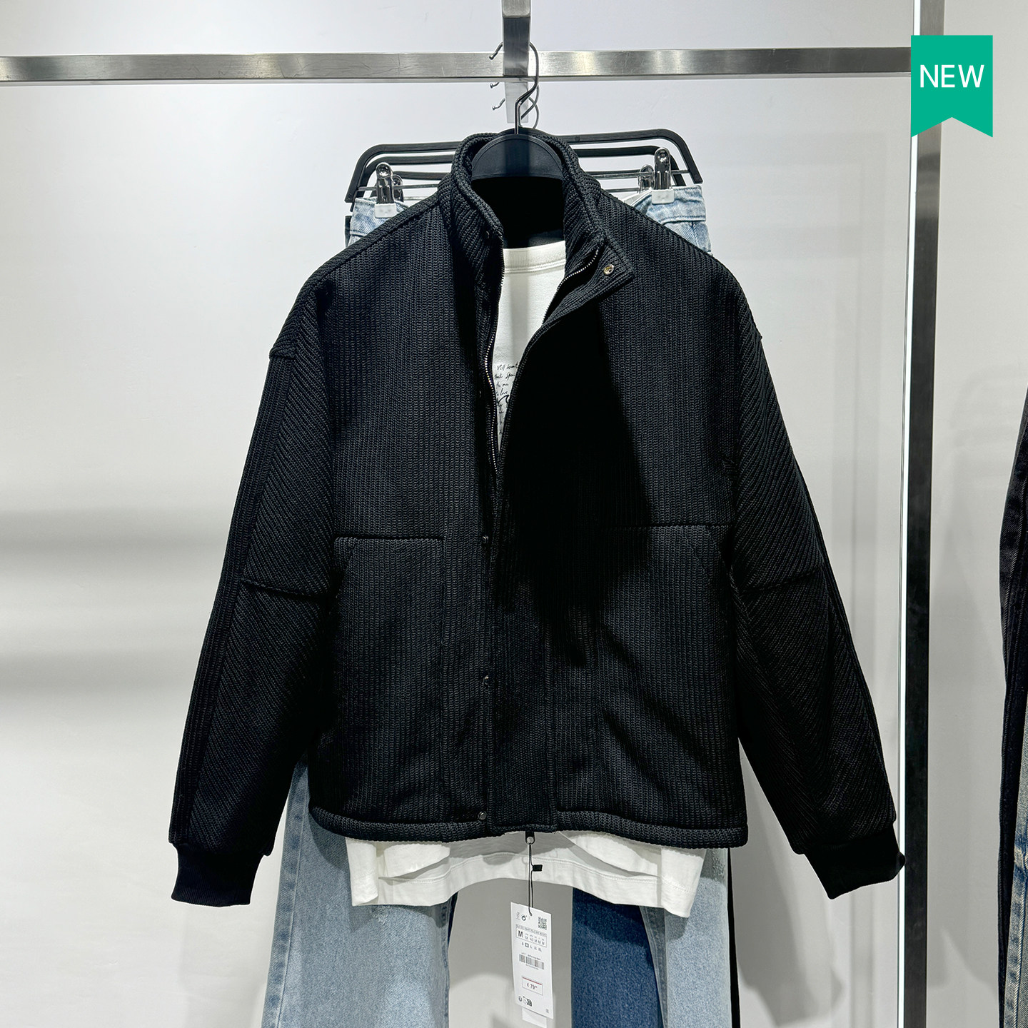 柜699！秋季新款男装针织罗纹方正版型夹克男士立领外套1437366