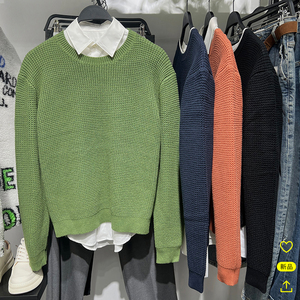 高端轻奢！新款男装套头粗毛线针织衫毛衣男士简约圆领情侣款打底