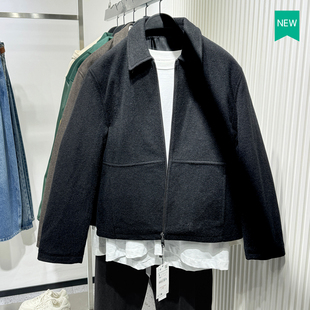 柜699！秋季新品男装仿毛呢翻领拉链直筒夹克薄棉外套8281211 800