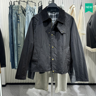 柜799！春季新品男装拼接皮革翻领短款夹克薄款外套ZA8281102 800