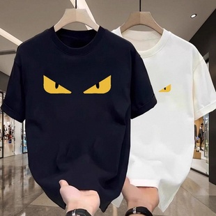 小众新恶魔眼纯棉短袖 新款 夏季 t恤百搭休闲体恤宽松上衣 奥莱