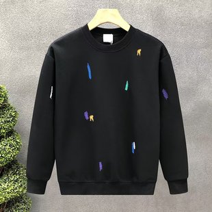 潮牌圆领套头打底长袖 秋冬加绒加厚美式 男士 体恤2025卫衣 奥莱