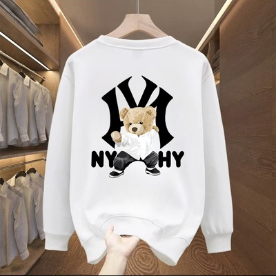 【奥莱】美式潮牌圆领卫衣男秋冬款2025新款宽松功夫小熊印花上衣