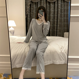 带胸垫睡衣女春秋季新款莫代尔蕾丝花边性感简约纯欲风家居服套装