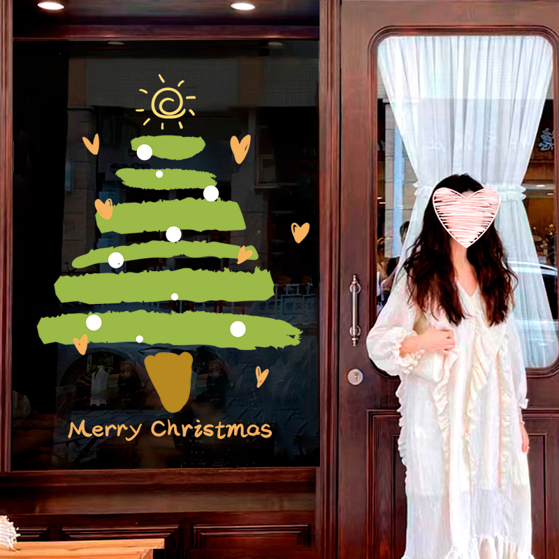圣诞窗户贴纸装饰静电贴ins 窗贴圣诞树玻璃贴室外店铺圣诞节装饰