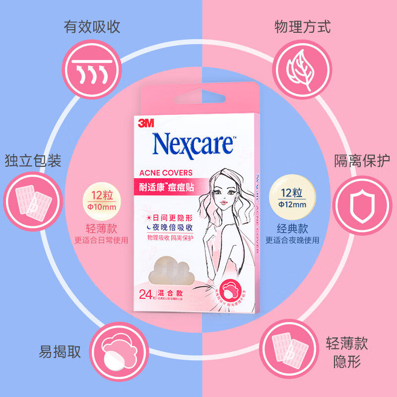 3M耐适康痘痘贴人工皮物理修复男女祛痘贴隔离保护日夜混合24粒装