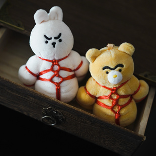 原创系列健身｜肌肉熊肌肉兔红绳捆绑版毛绒创意挂件｜小熊形挂件