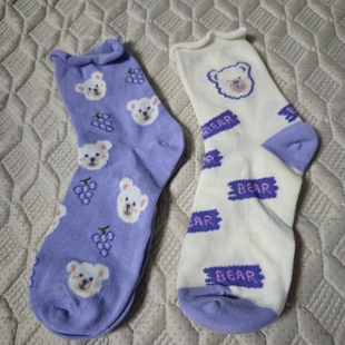 10双纯棉松口女10双小熊可爱卡通中筒四季常规厚度女袜