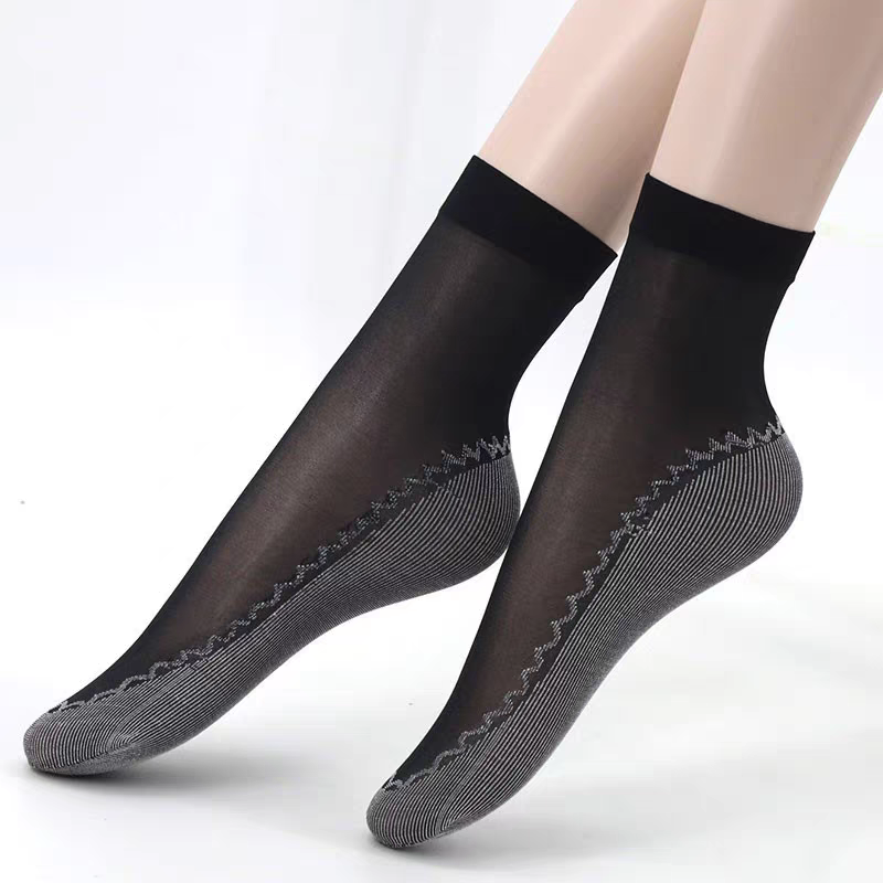 20双棉底钢丝女袜中筒黑色吸汗不打滑