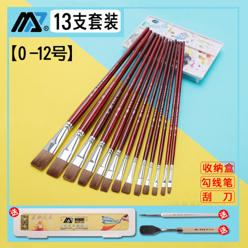 H985莫帕斯平头画笔狼毫水粉笔套装平锋油画笔狼毛排笔刷子水彩