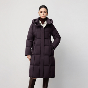 雪中飞2025冬季新款时尚保暖连帽百搭女士长款合身休闲羽绒服外套