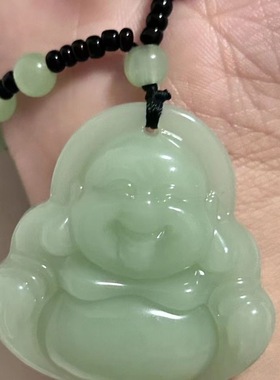 大肚笑佛吊坠佛公佛头项链男女款菩萨弥勒佛项链晴水浅绿佛牌挂坠