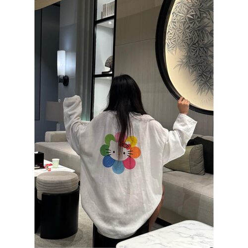 韩系小众猫咪印花长袖T恤轻薄