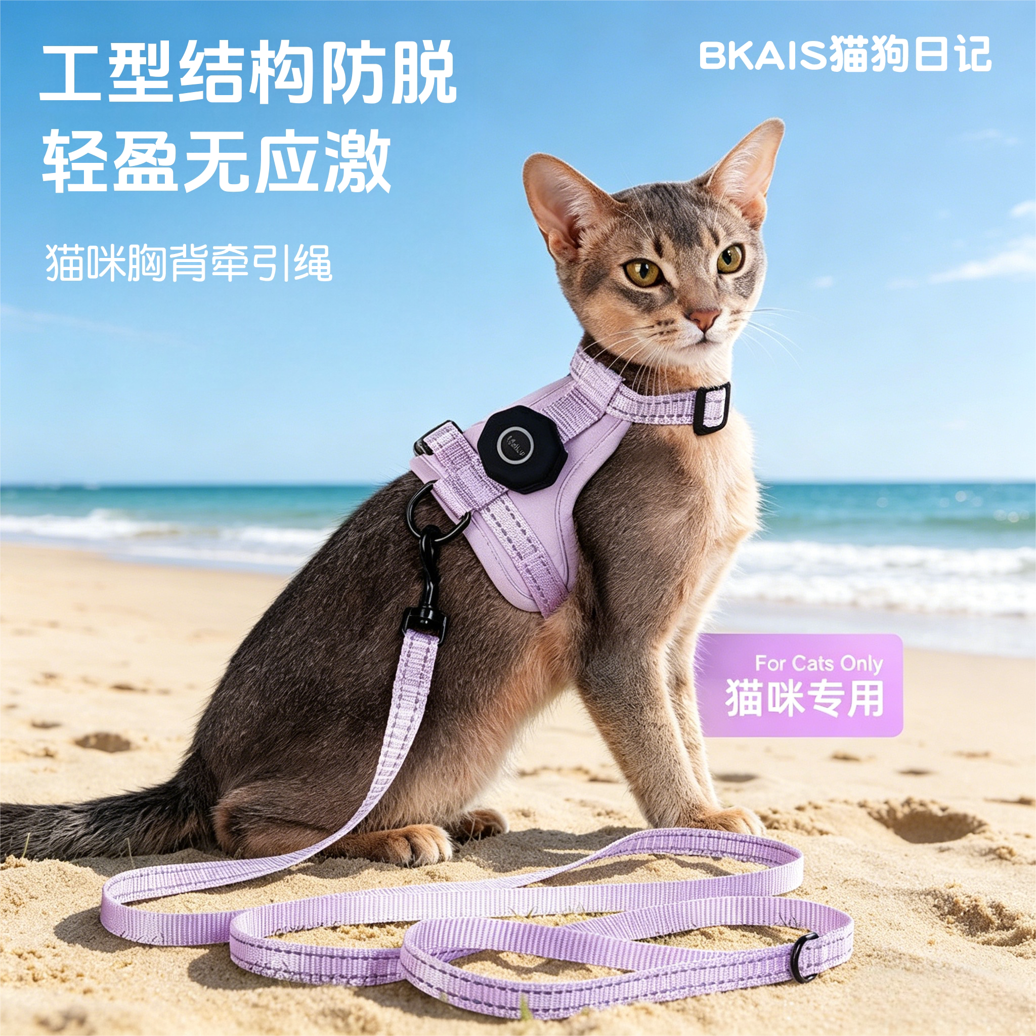 新款轻盈可装定位器猫咪胸背图片