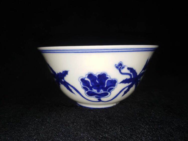 景德镇瓷器仿大明成化青花山茶花主人杯手作