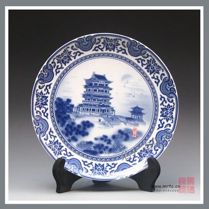 景德镇陶瓷摆件名人彩盘 陶瓷礼品美术家唐德贵设计瓷器老滕王阁