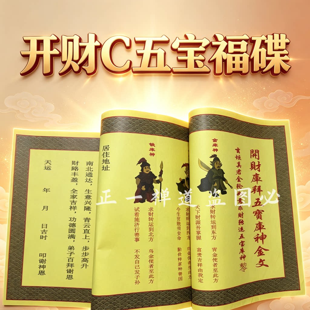 【老师推荐】正一道开五宝财ku福气纸财运财库马年符道宣纸黄纸张