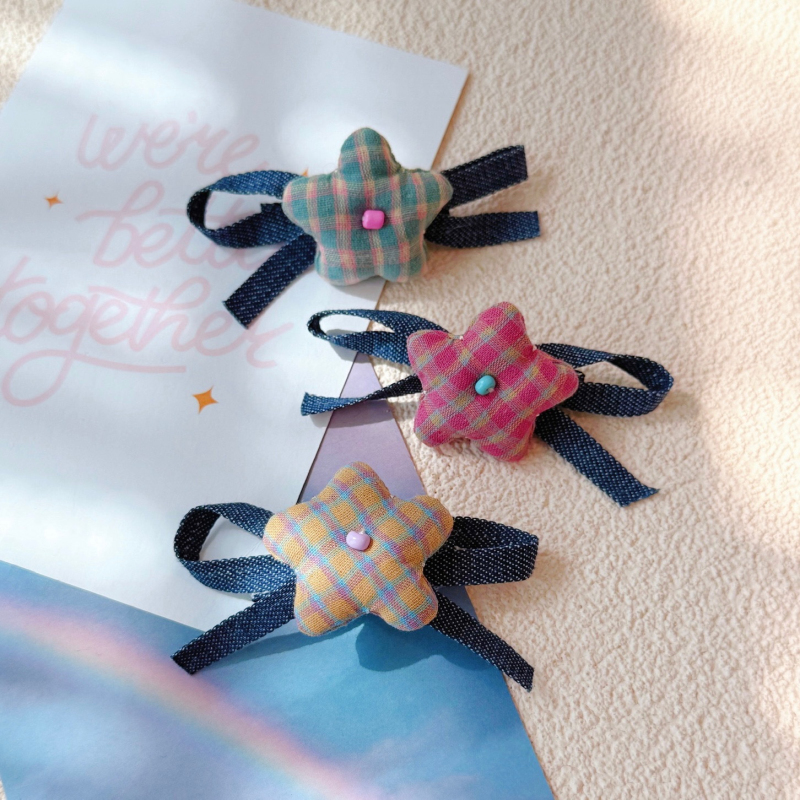 本守造原创格子星星蝴蝶结发夹