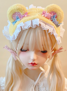 本守造原创手工毛绒小熊小糖果发带兽耳lolita蕾丝褶皱bnt黄粉色