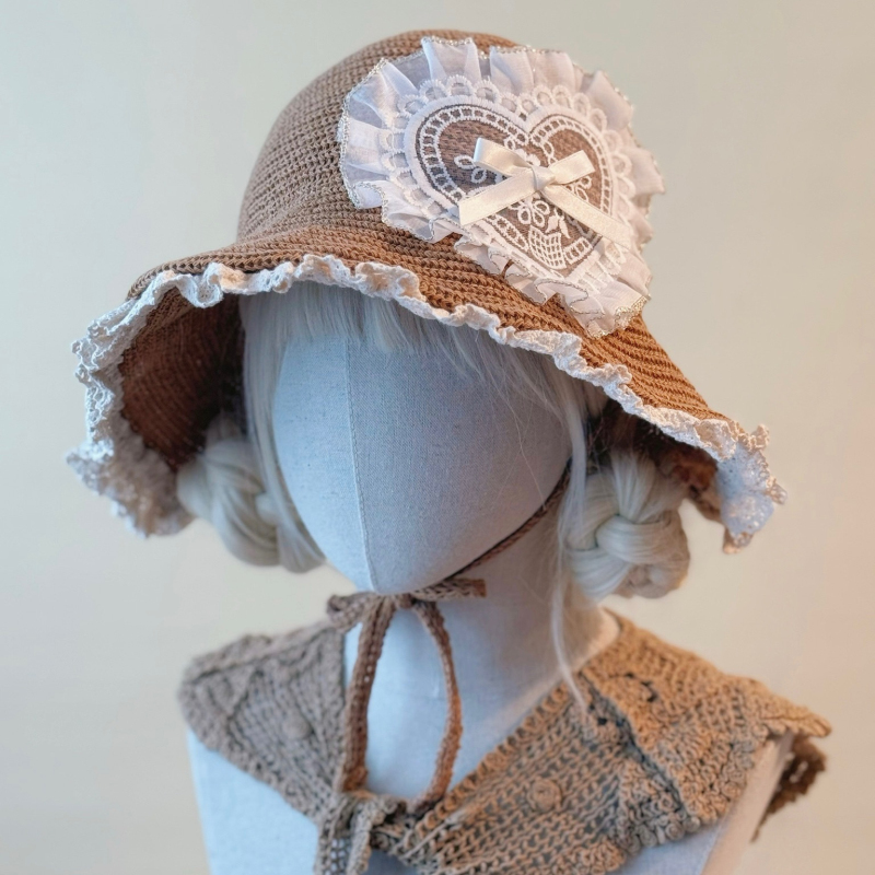 本守造原创蕾丝爱心针织渔夫帽