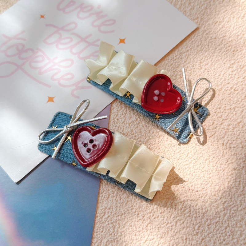 本守造原创爱心纽扣方形发夹