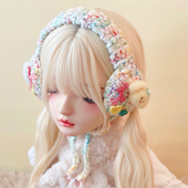 本守造原创手工纽扣毛绒小狗彩色针织耳罩日系保暖秋冬白色彩色