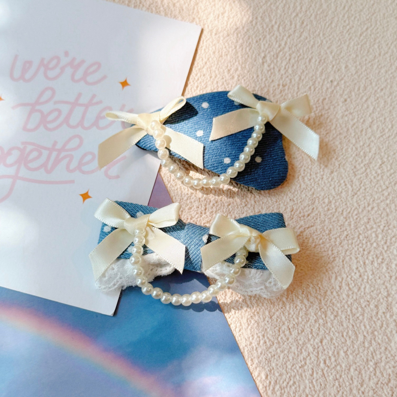 本守造原创蝴蝶结珠串牛仔发夹